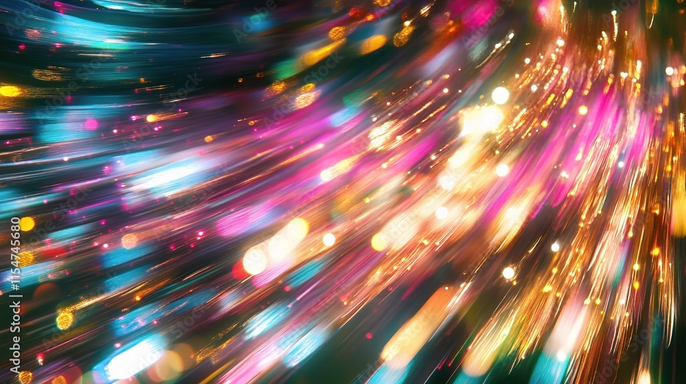 Poster dynamic abstract light trails in rainbow colors creating patterns