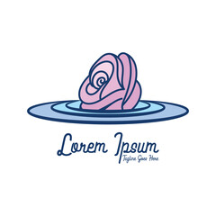 Simple Rose Flower with Pure Water Oil for Relax Spa Cosmetic Beauty Icon Illustration Logo Design