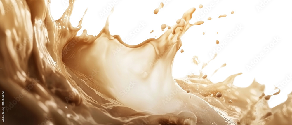 Poster dynamic milk splash in mid-air on transparent background