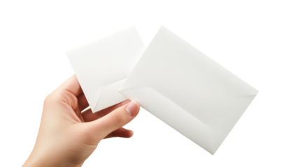 Hand Holding Two Blank White Envelopes on transparent Background