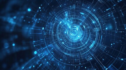 Abstract Blue Geometric Background with Technology Elements