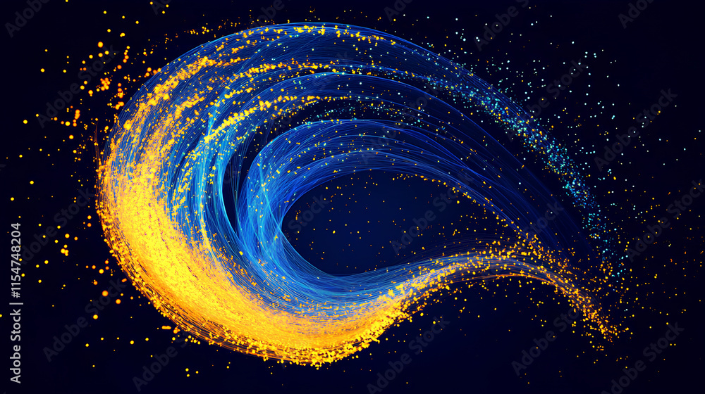 Poster abstract light lines of motion and speed with sparks of blue and yellow color. light everyday lumino