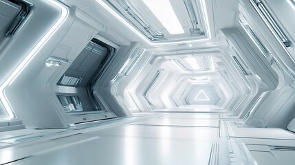 Obraz premium Modern Empty Corridor in Light Color with Futuristic Design