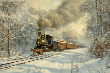 Wintertime Express Charming Vintage Train Journeys Through Snowy Woodlands in Full Steam