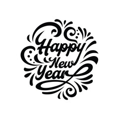 Happy New Year lettering Handwritten inscription with swirls