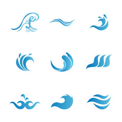 Water or wafe collection blue color logo and icons flat sytle 