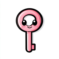 Cute Pink Cartoon Key Character with Smile for Playful Designs and Colorful Illustrations in Kids' Themes, Education, and Fun Projects