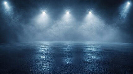 Fototapeta premium Foggy Night Scene on Wet Asphalt Street with Dramatic Lighting