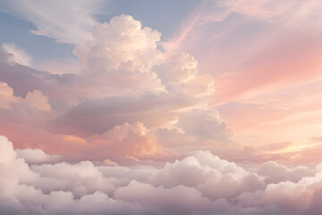 Fantasy sky with sugar cotton pink pastel clouds in a dreamy background