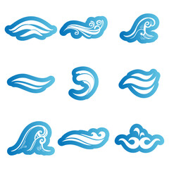 Water or wafe collection blue color logo and icons flat sytle 