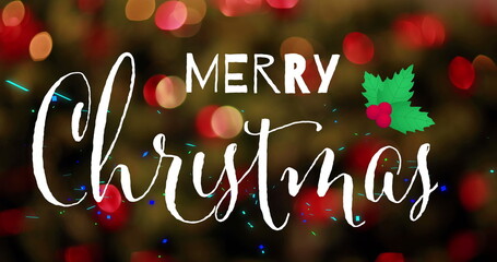 Image of christmas greetings text over blue light trails and christmas decorations © vectorfusionart