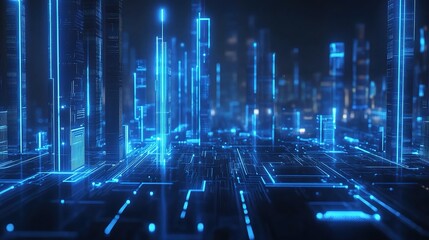 Futuristic Circuit Board Pattern with Glowing Blue Lines and Lights