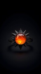 Ring jewelry, trendy and unique concept: Sunburst motif ring with a citrine centerpiece, glowing in warm sunset tones.