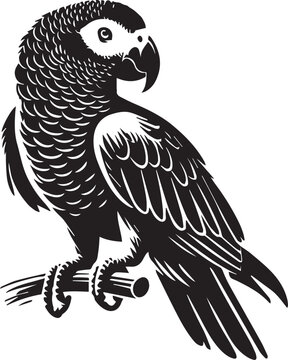 Black and white parrot silhouette