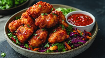 Crispy fried snacks served on a bed of greens.