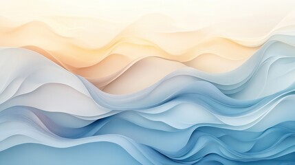 Fototapeta premium [Abstract digital artwork with blending sky and water elements] Soft Blue Waves in Digital Artwork with Sky Gradient and Natural Calmness