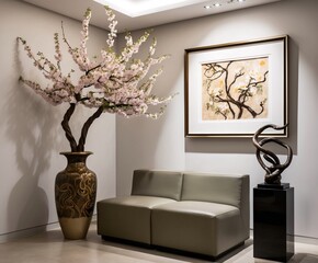 Frame mockup, Living room wall poster mockup. Interior mockup with house background. Modern interior design.	
