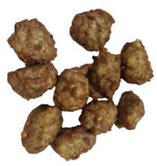 Golden brown Minced pork deep fried beef with garlic isolate on white background, Thai style fired pork ball