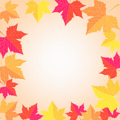 Colorful maple leaves with peach white gradient mesh abstract background