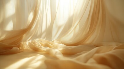 [Soft focus photography of sunlight filtering through sheer white curtains] Soft Focus Light Streaming Through Sheer Curtains Creating Warm Ambiance Indoor Window Scene