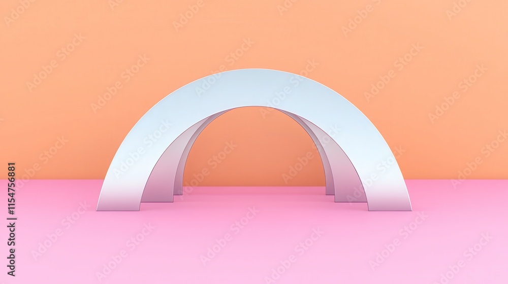 Aufkleber a minimalist arch structure against a pastel background, featuring soft curves and vibrant colors th