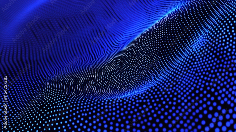 Poster blue digital background with scattered dots and wave patterns