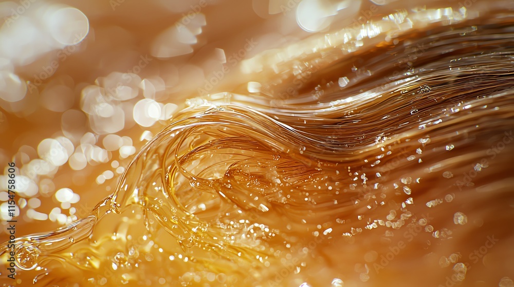 Poster close-up of swirling golden liquid with sparkling highlights and dynamic motion.