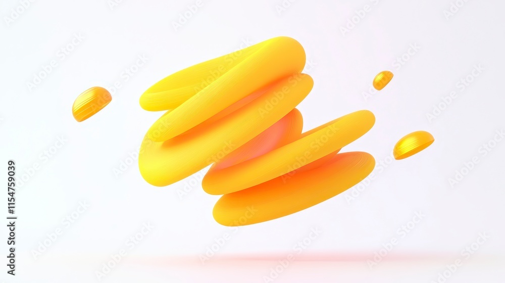 Poster a vibrant composition of yellow fluid shapes, creating a playful and dynamic visual effect against a