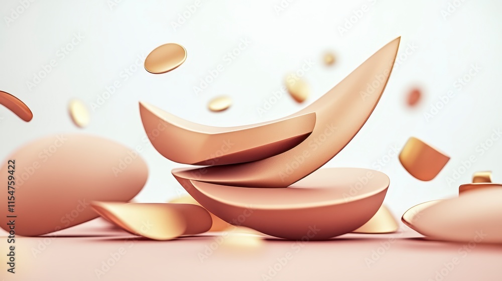 Poster abstract composition featuring soft, curved shapes in warm tones, creating a sense of movement and f