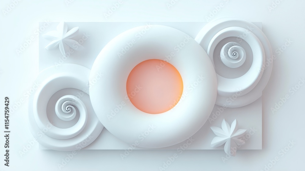 Poster a minimalist design featuring a circular doughnut shape with a soft orange center, surrounded by whi