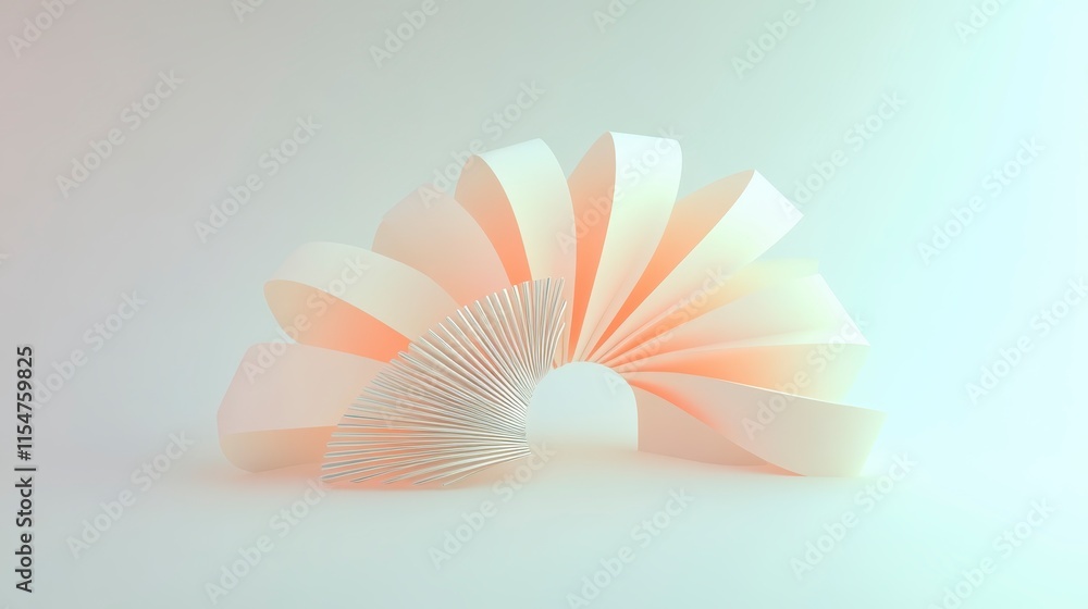 Poster a delicate, fan-like object made of layered pale materials, showcasing a soft gradient and an elegan