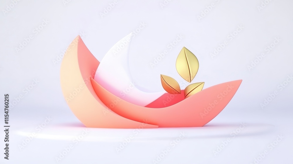 Poster a minimalist abstract design featuring layered shapes in soft colors with a small plant, symbolizing