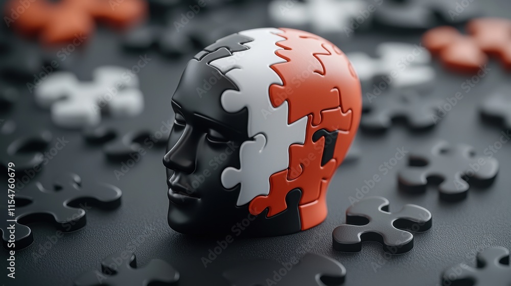 Poster exploring the puzzle of identity abstract representation of a human face studio environment digital 
