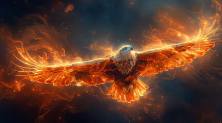Fiery Eagle in the Night with Explosive Flames and Intense Heat