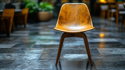 A single empty chair in a circle of others, symbolizing inclusion amidst blurred chaos, inviting a sense of openness and connection in a dynamic setting.

