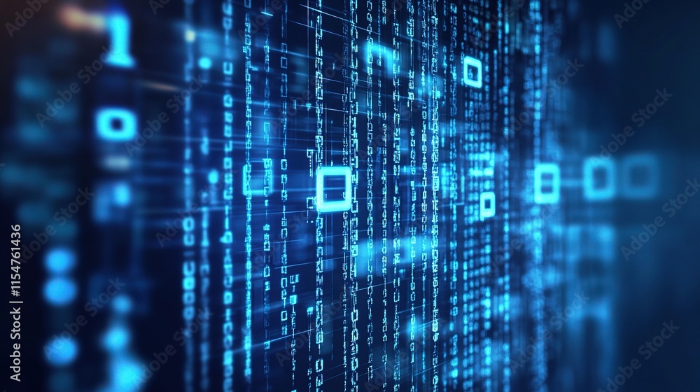 Poster seamless flow of binary data waves on a dark background