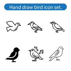 Hand draw vector art bird icon set on white background.