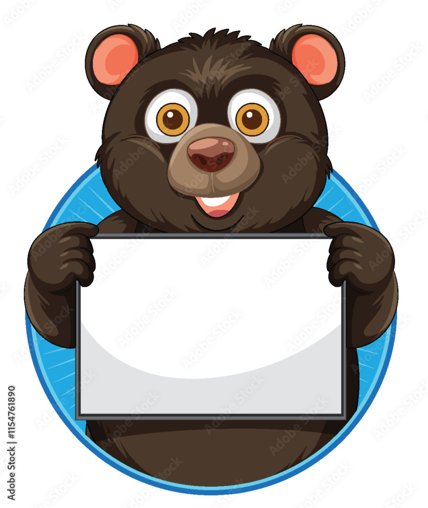 Poster Cute Bear Holding Blank Sign