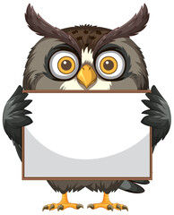 Wise Owl Holding a Blank Sign