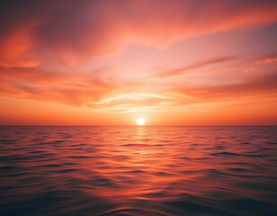 Obraz premium Fiery Sunset Over Calm Ocean: A Breathtaking View