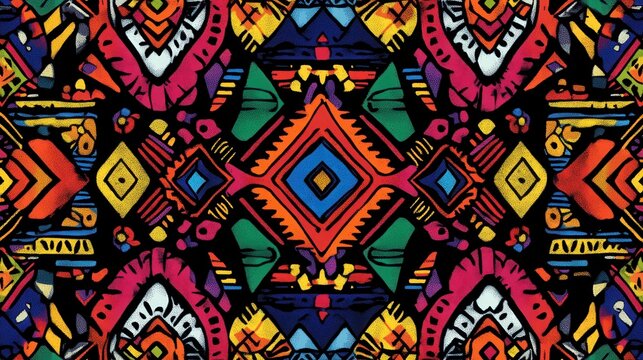 Kenyan Beadwork Pattern, vibrant colors, intricate symmetrical designs, cultural inspiration, bold artistic expression, textile art