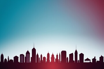 Naklejka premium silhouette of a city skyline with a red light in the middle