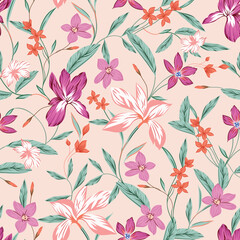 vector vintage flower seamless pattern on background