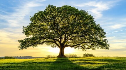 Fototapeta premium Majestic Live Oak Tree Towering Over a Serene Landscape, Exuding Timeless Beauty and Southern Charm