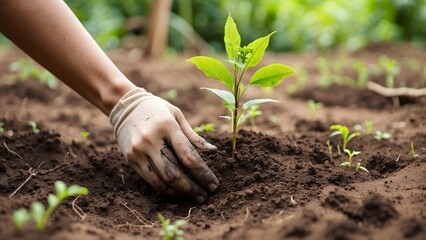 Volunteer hands are planting trees in the earth environmental, reforestation, planting trees, , Plant Health Day