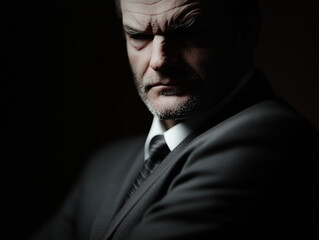 Obraz premium Very serious and angry evil businessman in black and white suit