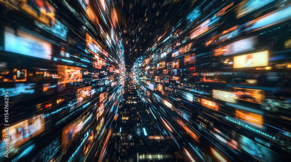 Poster dynamic digital data flow virtual environment abstract visualization technology futuristic perspecti