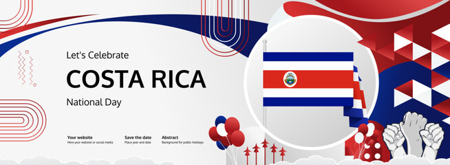 Costa Rica National Day festive banner background patriotic for national holiday celebrating. Happy Independence day of Costa Rica September 15th