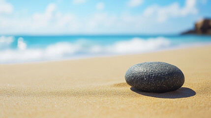 single rock balanced on another symbolizes harmony in chaos calm in adversity and the delicate balance of life faint sunlight enhances tranquility creating a peaceful meditative atmosphere