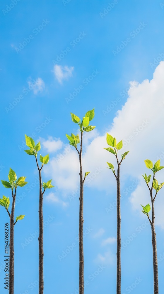 Poster tree branches ascending as a bar chart, symbolizing growth and progress, reaching toward the sky in 